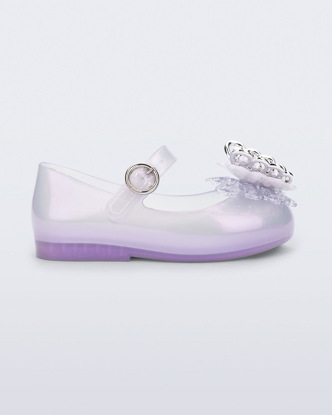 Side view of a pearly purple Sweet Love Butterfly baby flat