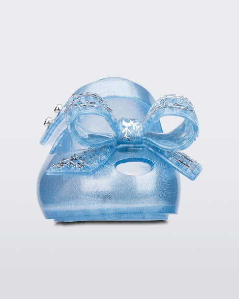 Front view of a pearly blue/glitter baby Ultragirl frozen flat.