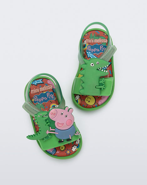 Top view of a pair of green Jump + Peppa Pig baby sandals