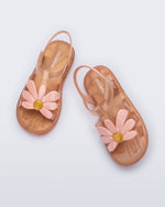 Top view of a pair of pearly brown kids Hip Bloomy sandal.