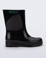 Side view of a black kids Welly rainboot