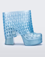 Side view of a pearly blue Marshall Columbia Clog platform Boot.