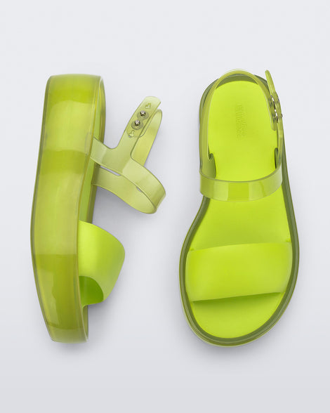 Side and top view of a pair of green Float Platforms.