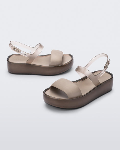 Angled view of a pair of beige Float Platforms.