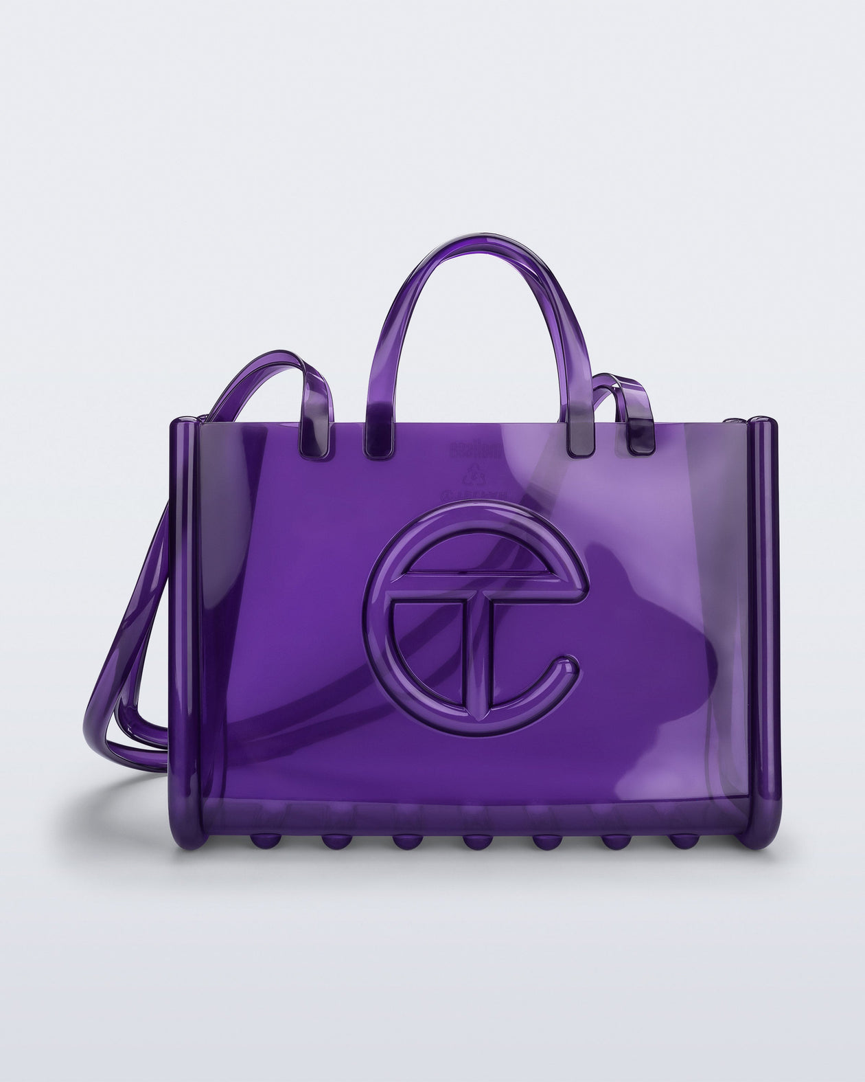 Front view of the purple Large Jelly Shopper x Telfar bag