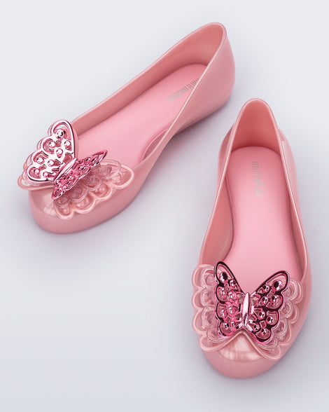 Top view of a pair of pink Sweet Love kids flats