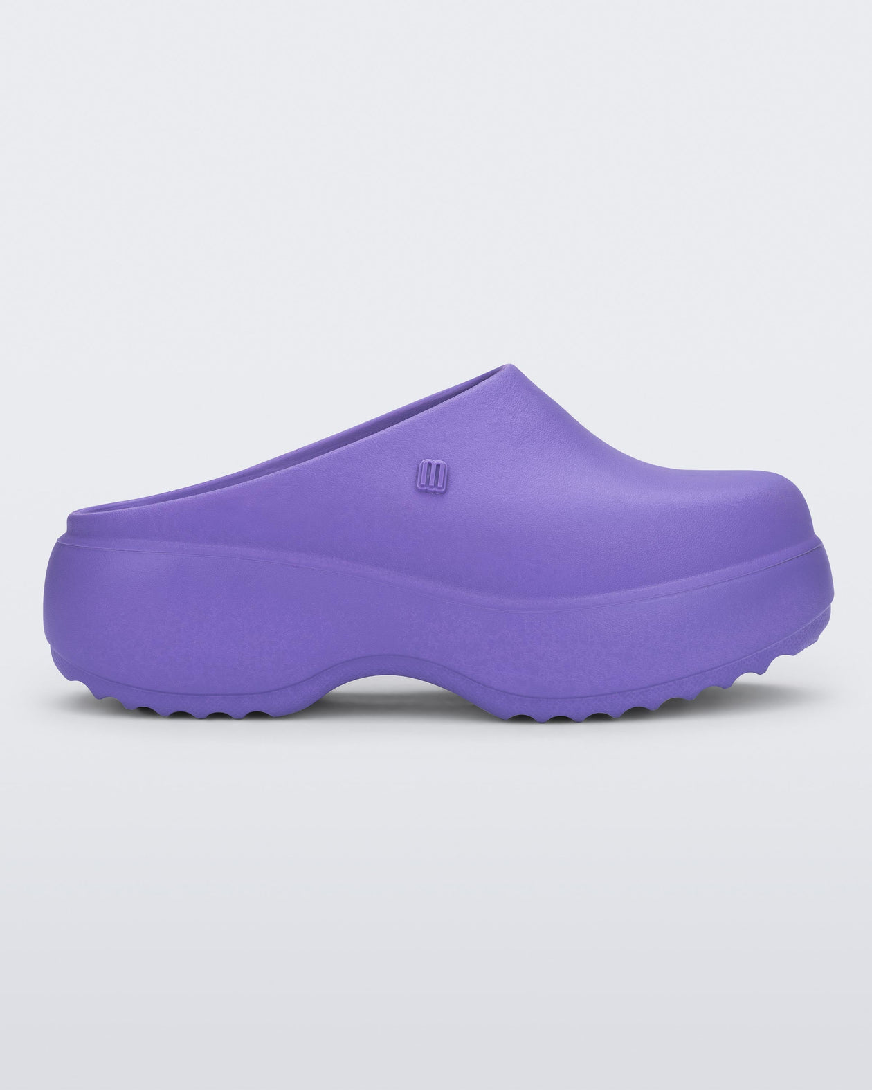 Side view of a purple Free Clog Platform.