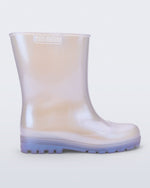 Side view of a pearly blue kids Welly rainboot