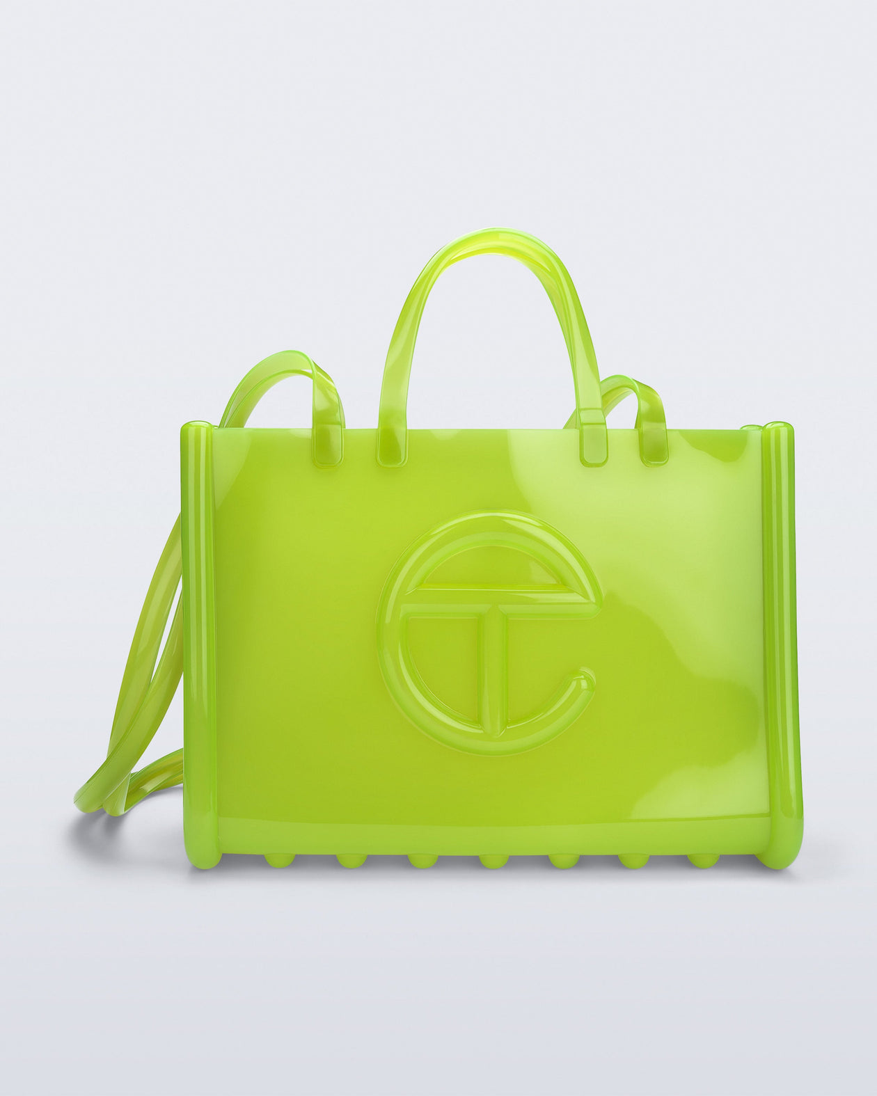 Front view of the green Large Jelly Shopper x Telfar bag