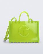 Front view of the green Large Jelly Shopper x Telfar bag