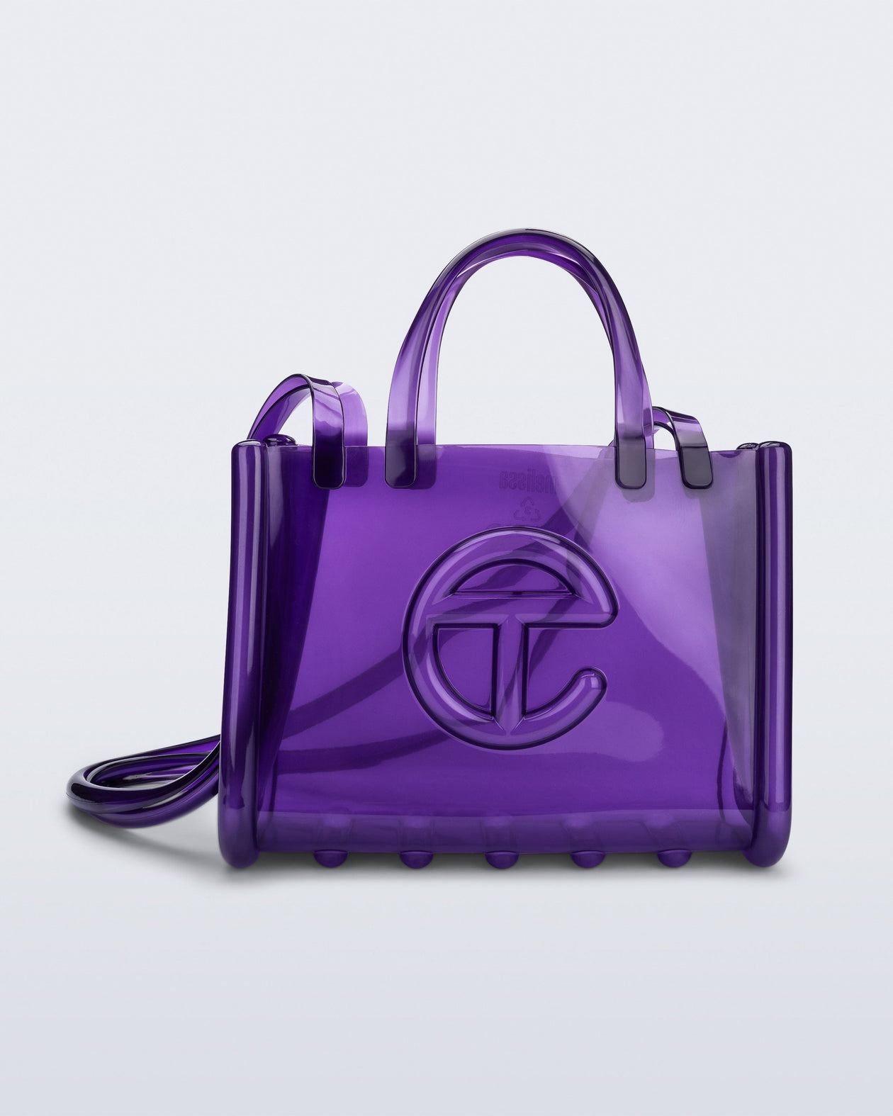 Front view of the purple Medium Jelly Shopper x Telfar bag