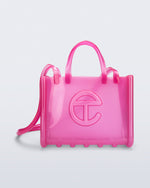 Front view of the pink Medium Jelly Shopper x Telfar bag