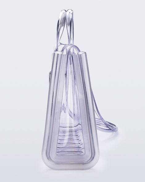 Side view of the clear Large Jelly Shopper x Telfar bag