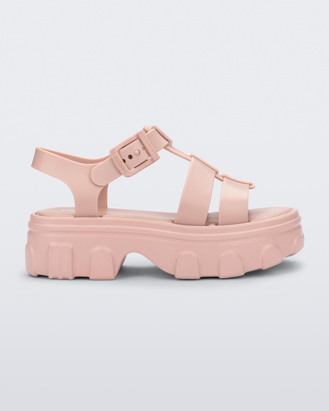 Side view of a light pink Ella platform adult sandal