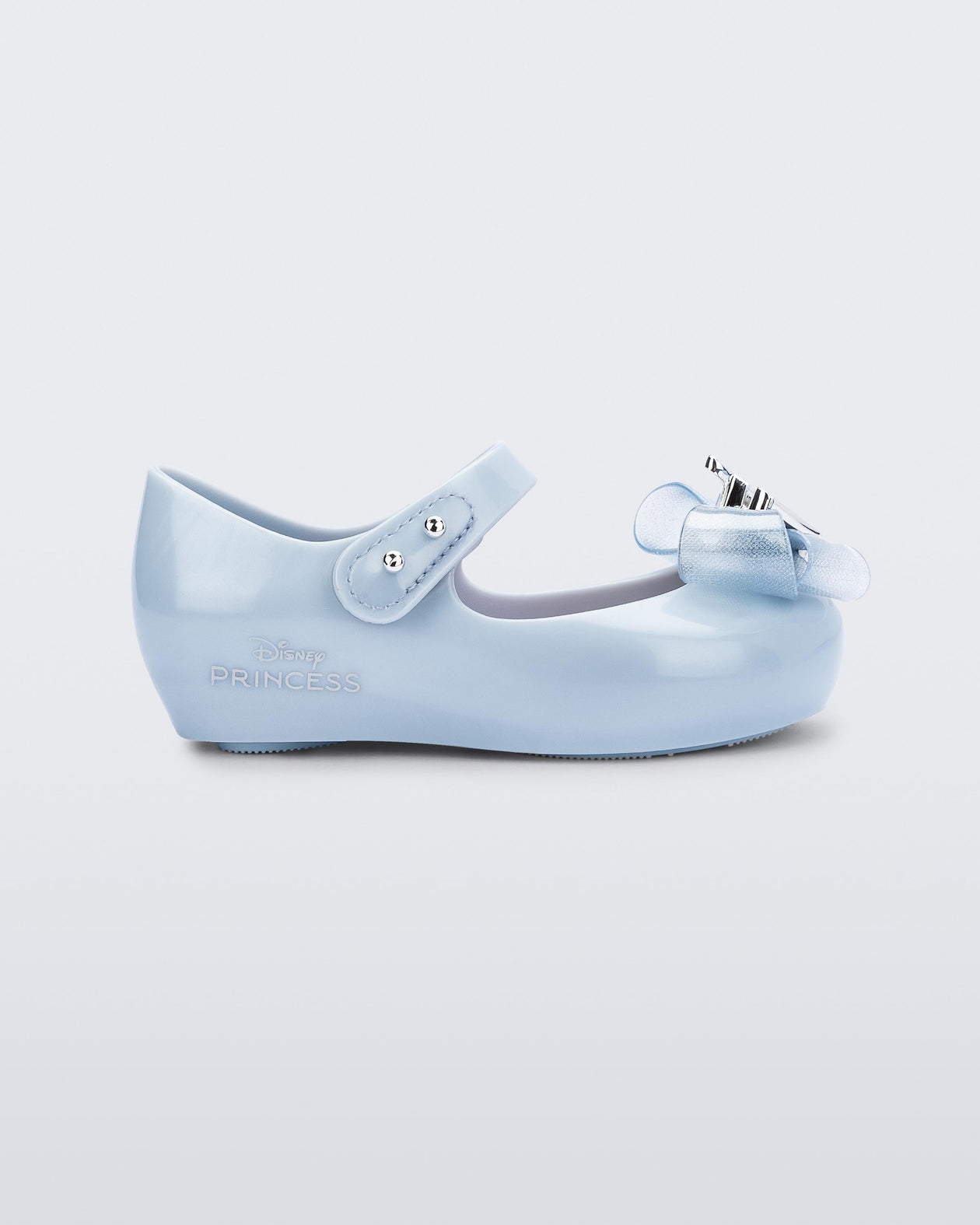 Side view of a pearly blue baby Ultragirl Princess Flat