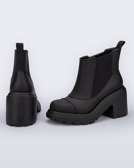 Back and side view of a pair of black Courtney Boots