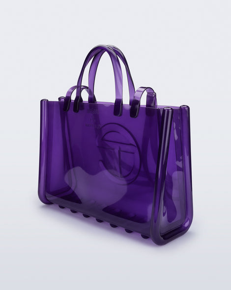 Back view of the purple Large Jelly Shopper x Telfar bag