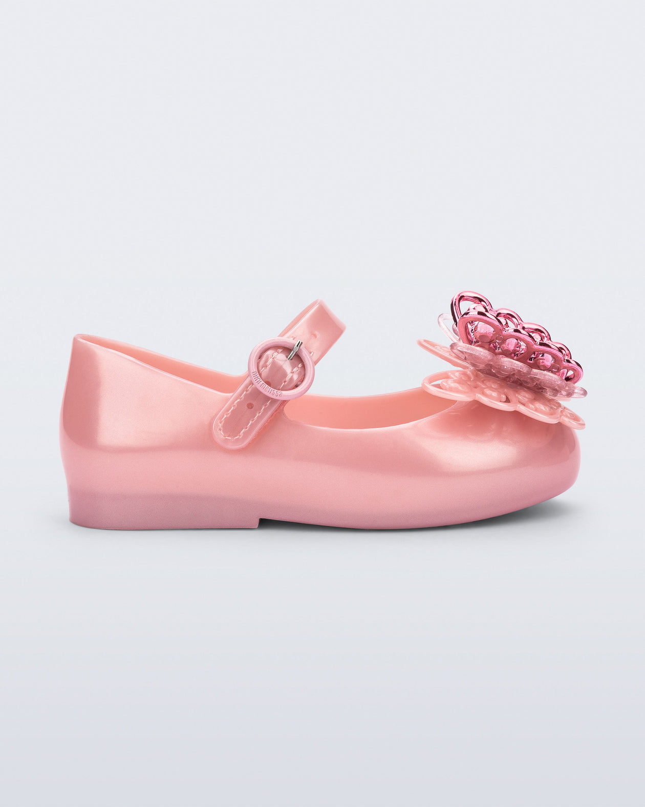 Side view of a pink Sweet Love Butterfly baby flat