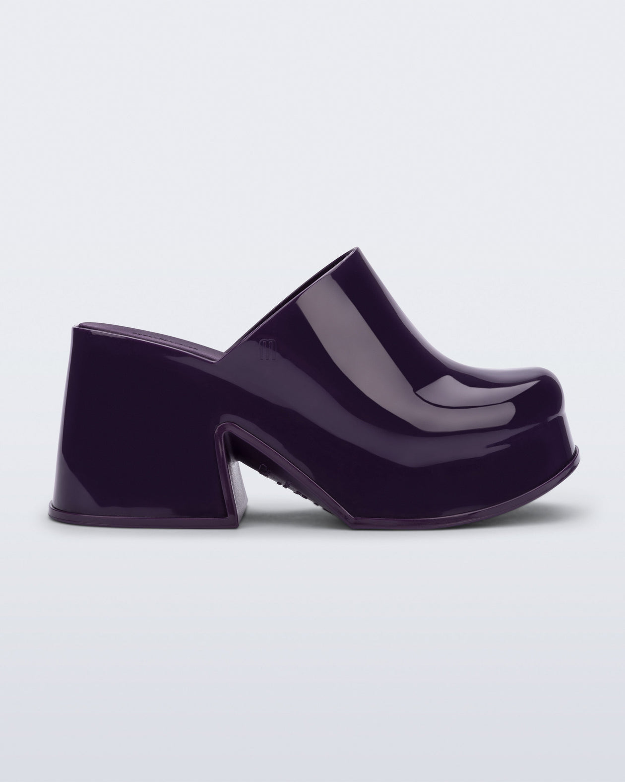 Side view of a purple Mia Platform Mule Heel