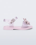 Side view of a  pink Mar Sweet kids sandal