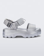 Side view of a silver Kick Off Sandal