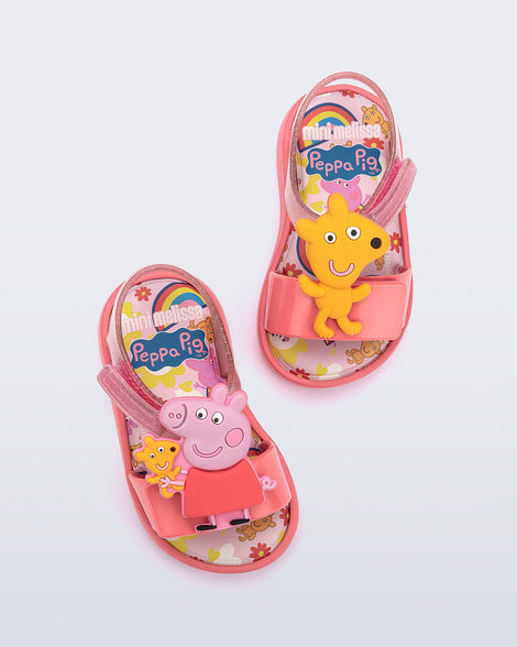 Top view of a pair of green Jump + Peppa Pig baby sandals