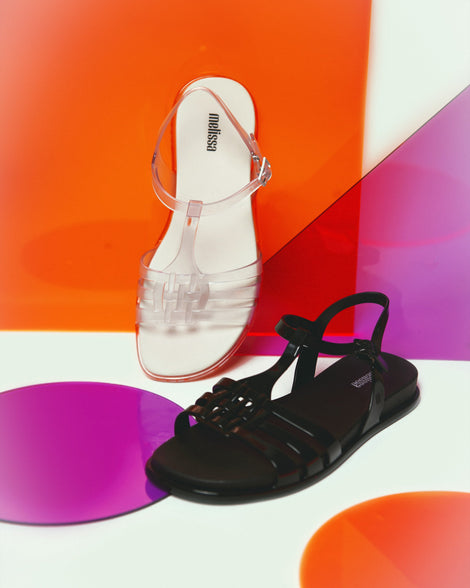 content shot of the Melissa Party sandal in black and in white