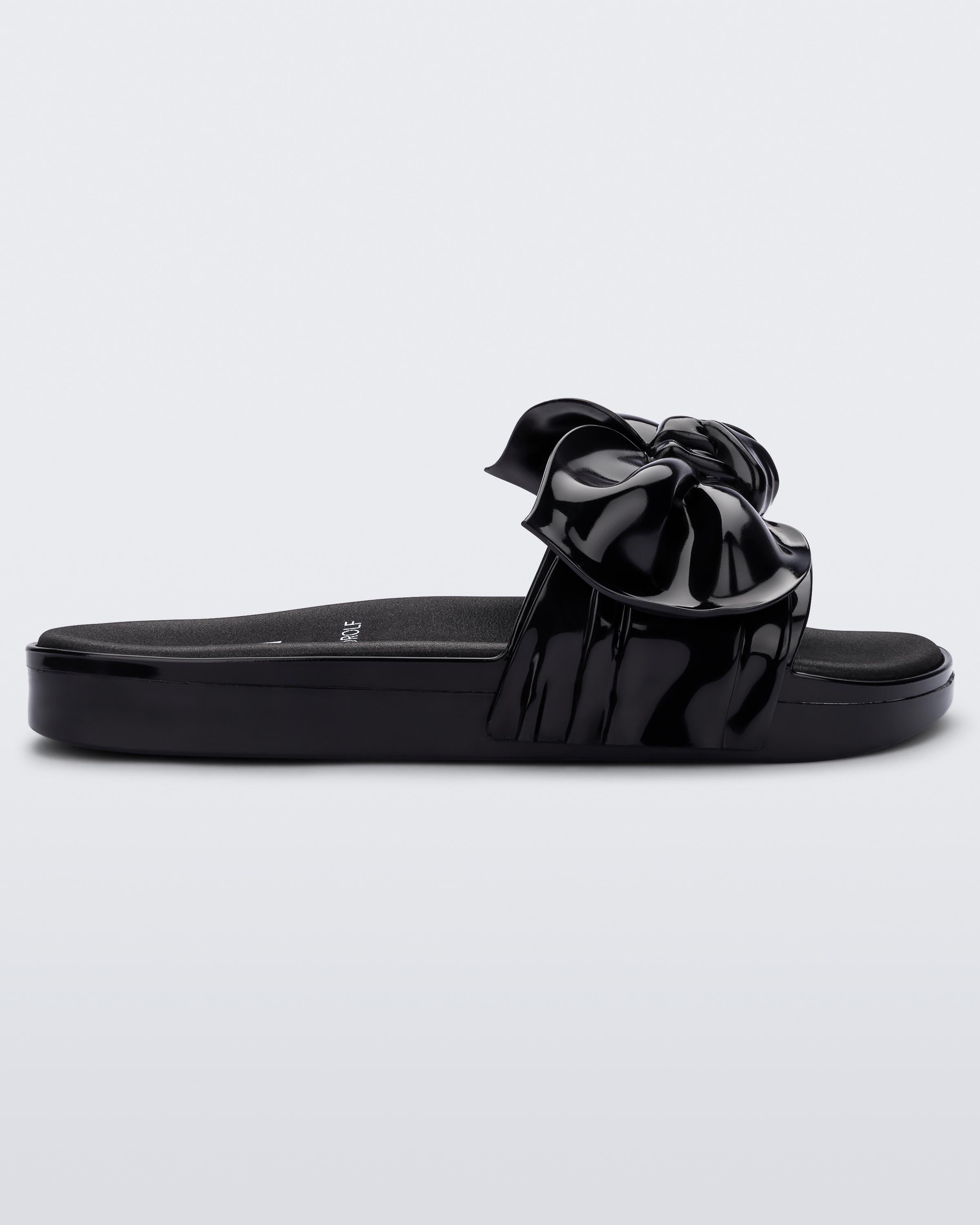 Black satin best sale bow slides