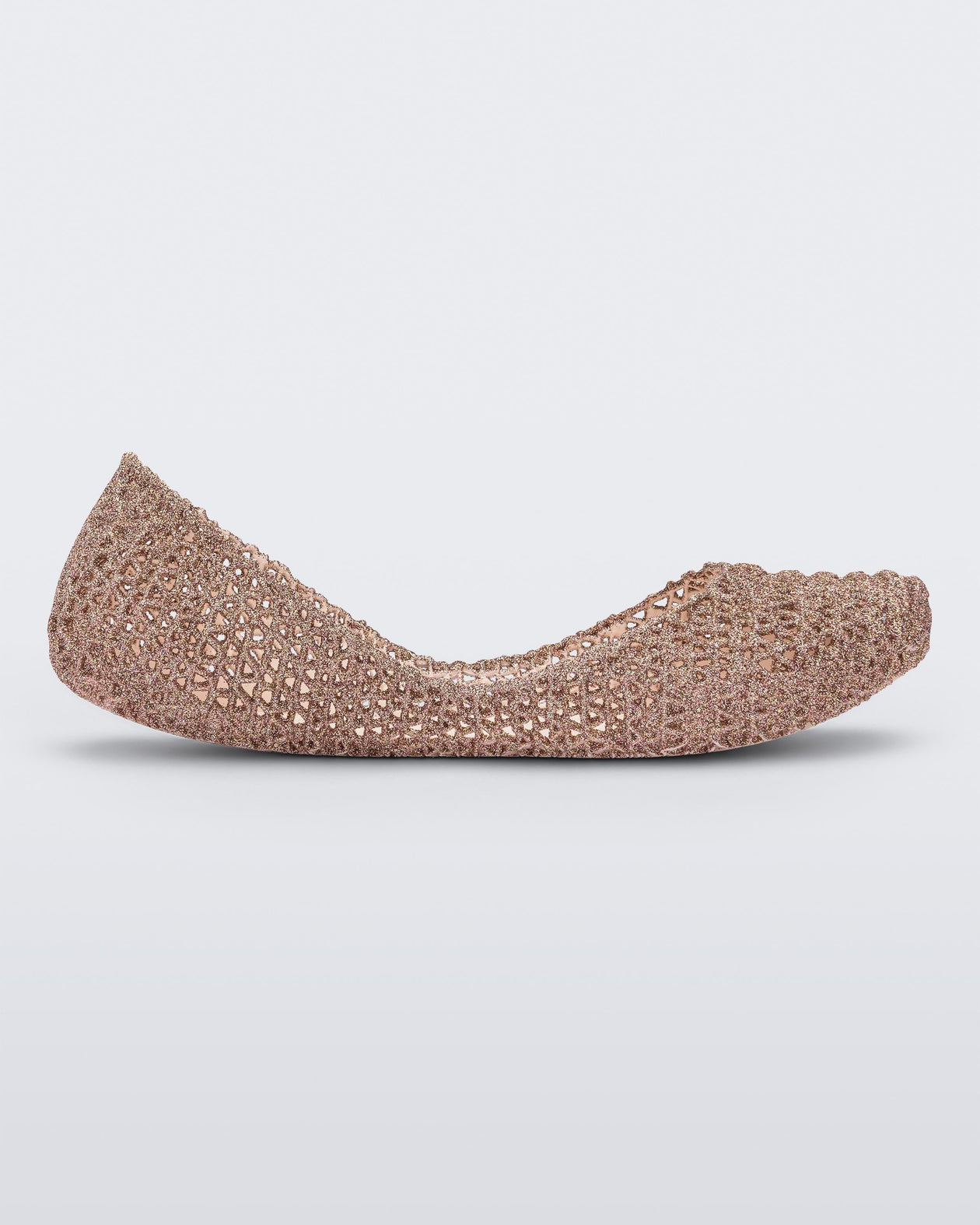 Side view of pink Melissa Campana ballet flat.