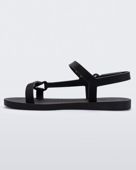 inner side view of a Melissa Sun Downtown sandal in black with front cross and back ankle straps 